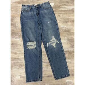 Abound Distressed High Rise Mom Jeans Denim Ankle Crop Women’s Sz 30